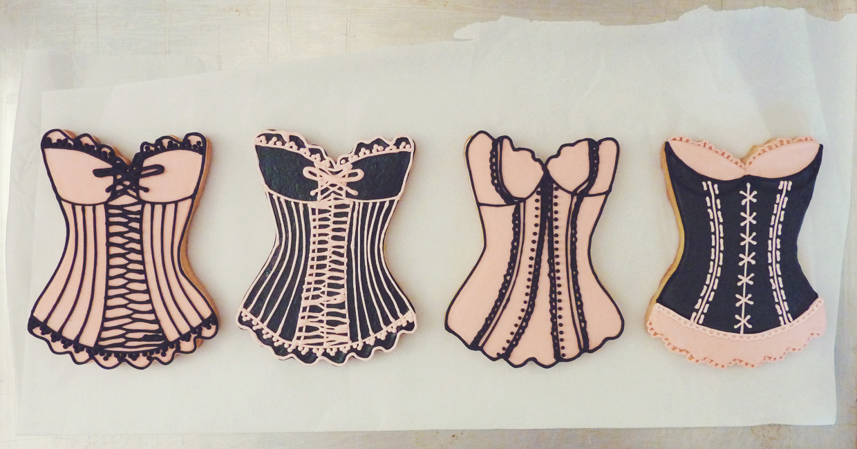 Pink and Black Corset Cookies for a Bachelorette Party 