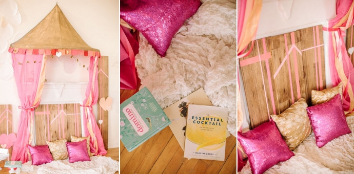 Girlfriend Get-Together Idea, a Sparkly Pink and Gold Soiree; © The Photography of Haley Sheffield.