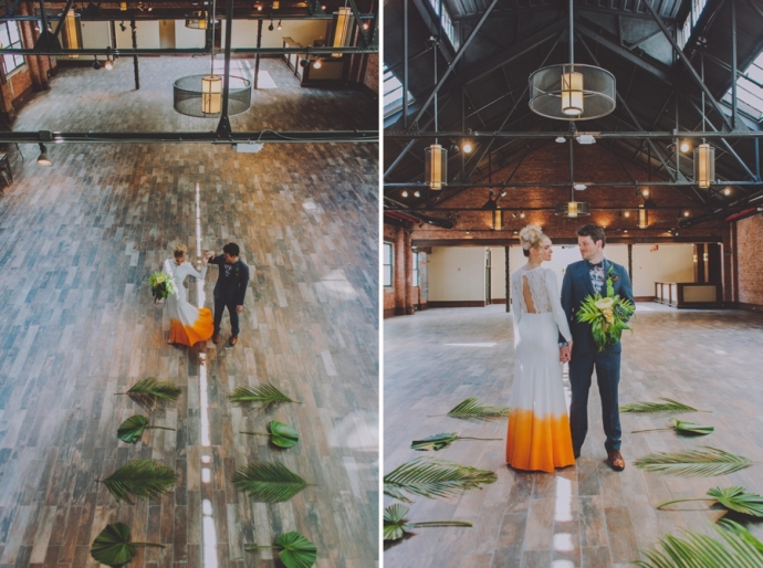 A Retro Tropical Wedding Photo Shoot at an Industrial Venue; Amber Gress Photography. 