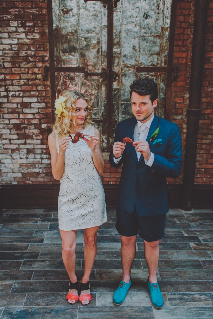 A Retro Tropical Wedding Photo Shoot at an Industrial Venue; Amber Gress Photography. 