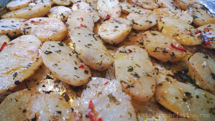 Oven-Roasted Wild Cod + Potatoes With Cilantro-Garlic-Lemon Sauce.