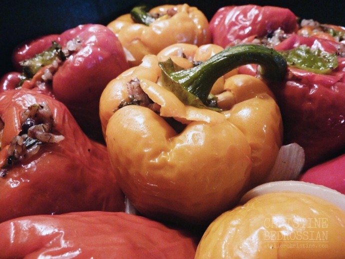 Aromatic Herbed Rice-Stuffed Bell Peppers and Sun-Dried Eggplants